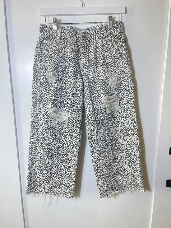 POL Denim - Women's POL Cropped Distressed Leopard Print Wide Leg Cotton Jeans Size Small